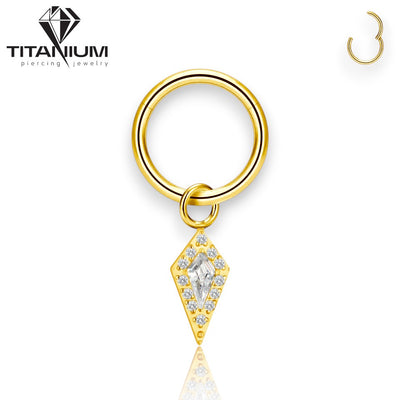 Kolczyk z tytanu ASTM F-136 – trzy cyrkonie w oprawie bezel z pierścieniem O-Ring