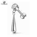 Kolczyk labret z białą cyrkonią oraz wiszącą łezką