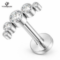 Kolczyk labret z nakrętką ozdobną złożoną z pięciu cyrkonii ułożonych w łuk