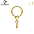 Kolczyk z tytanu ASTM F-136 – trzy cyrkonie w oprawie bezel z pierścieniem O‑Ring