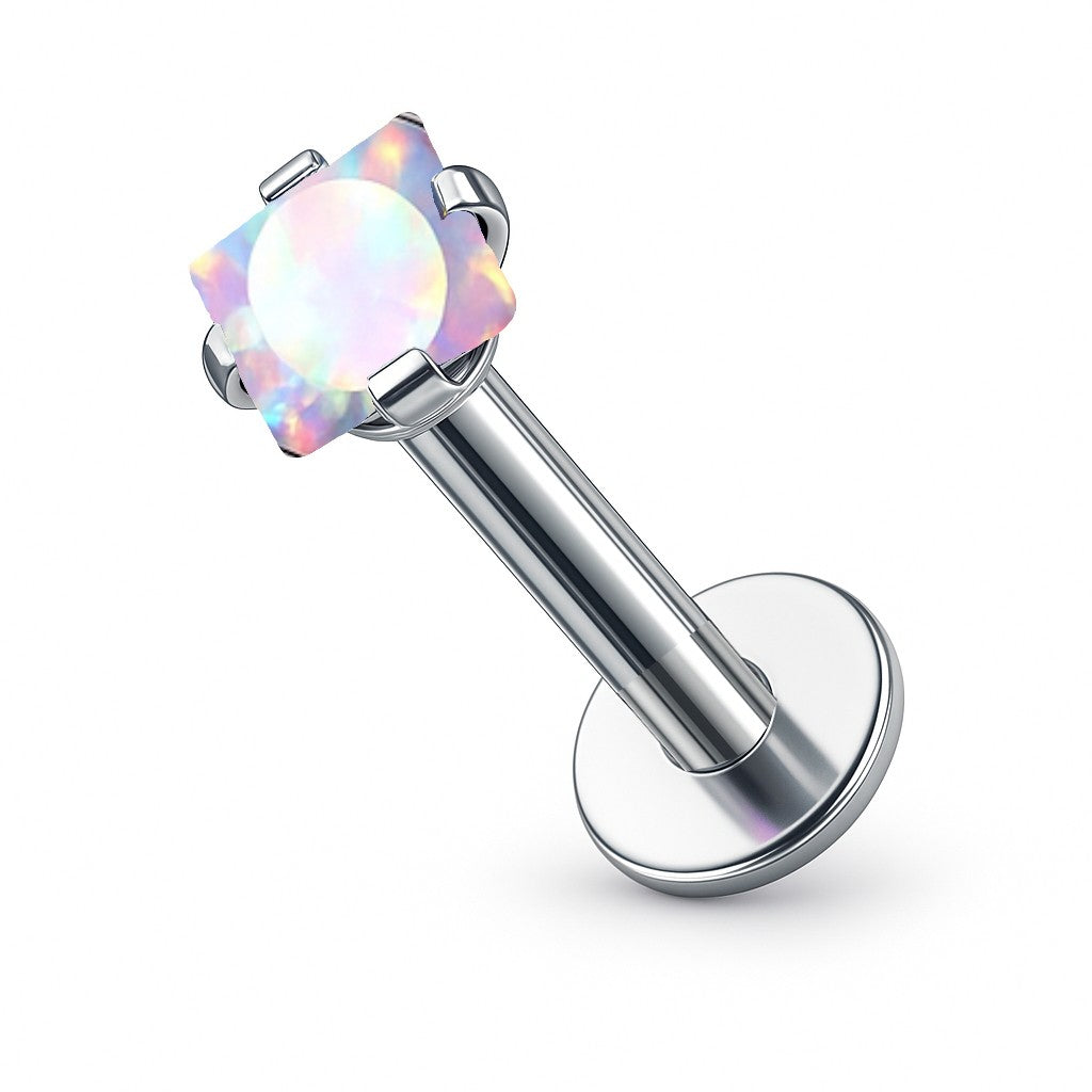 Tytanowy labret z kwadratową cyrkonią w różnych kolorach