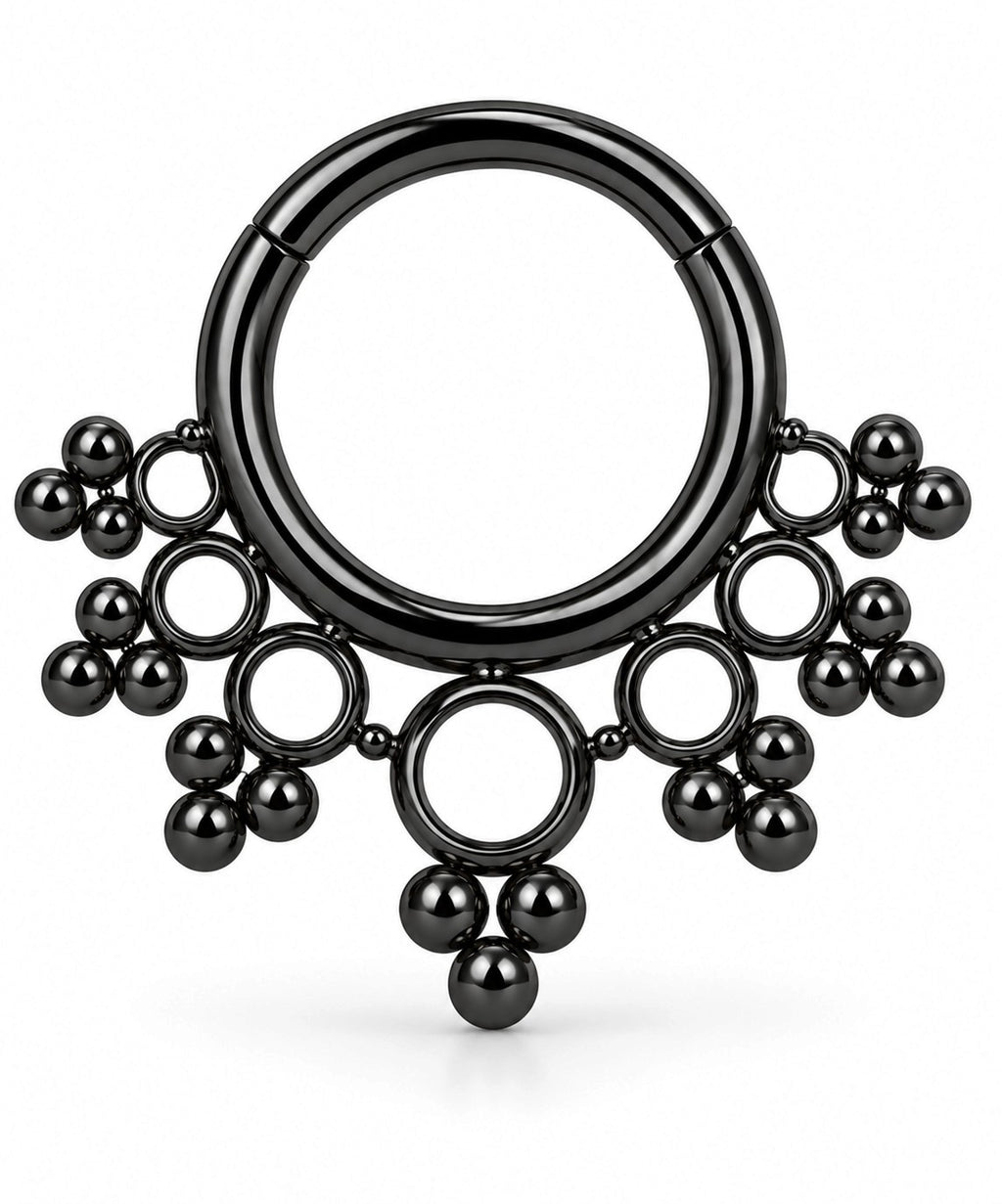 Anneau clicker de piercing avec des billes dorées, noires et argentées