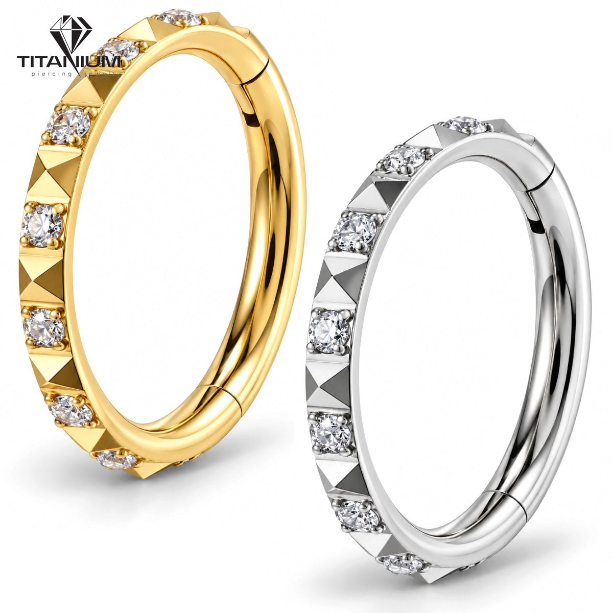 Goldener oder silberner Clicker-Creolenring mit Zirkoniasteinen