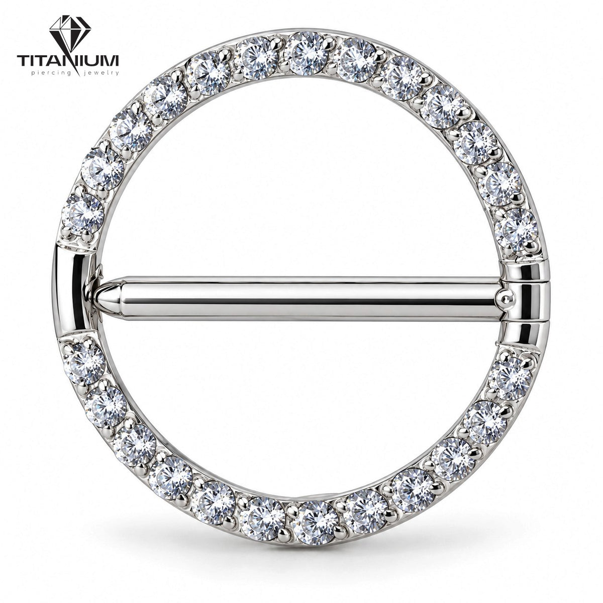 Titanium ring met zirkonia’s voor de tepel
