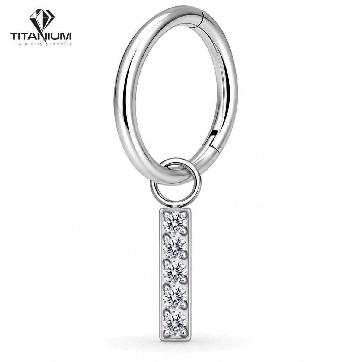 Clicker-Ring mit rechteckigem Anhänger und weißen Zirkoniasteinen