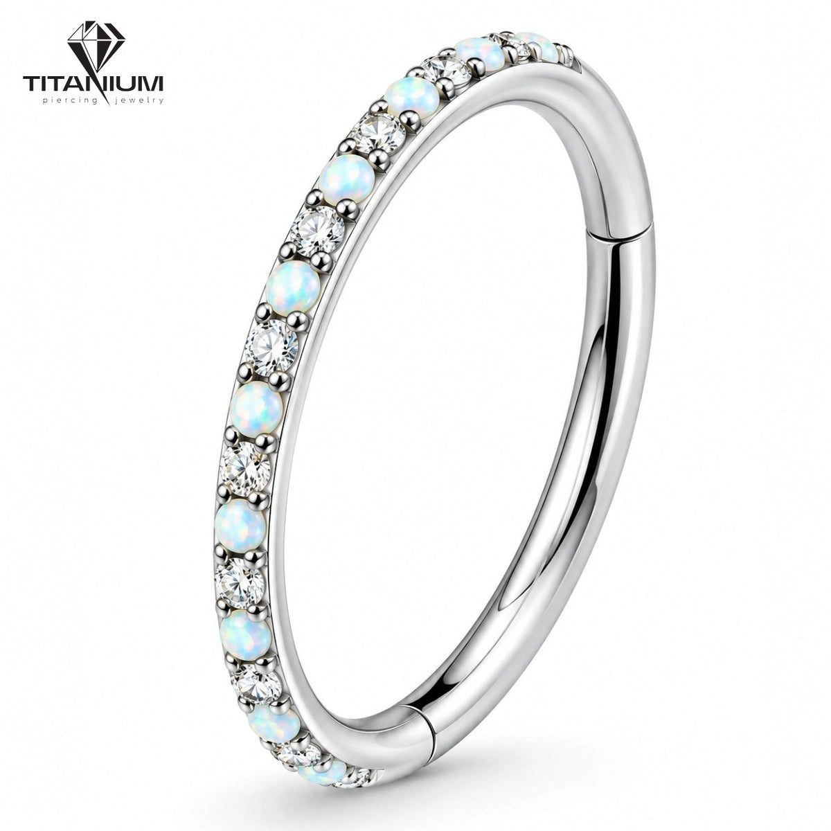 Clickerring met zirkonia's en opalen