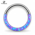 Cercel tip clicker cu opal violet pe lateral