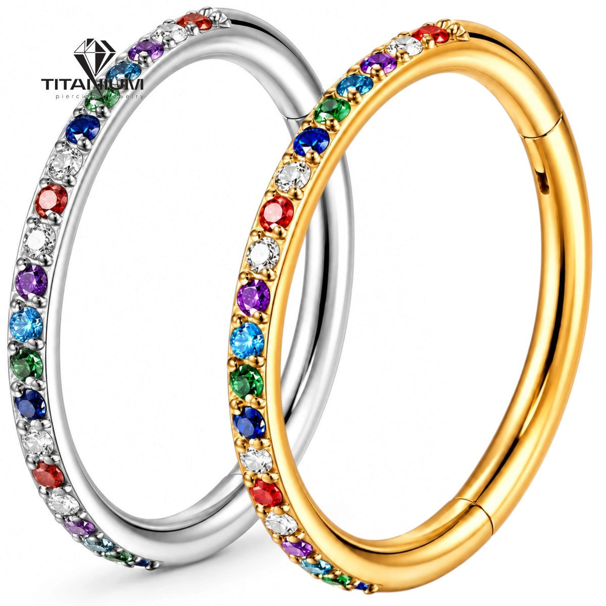 Clicker-Ringpiercing mit Zirkoniasteinen in verschiedenen Farben
