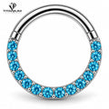 Piercing tip cerc clicker cu zirconii bleu pe lateral