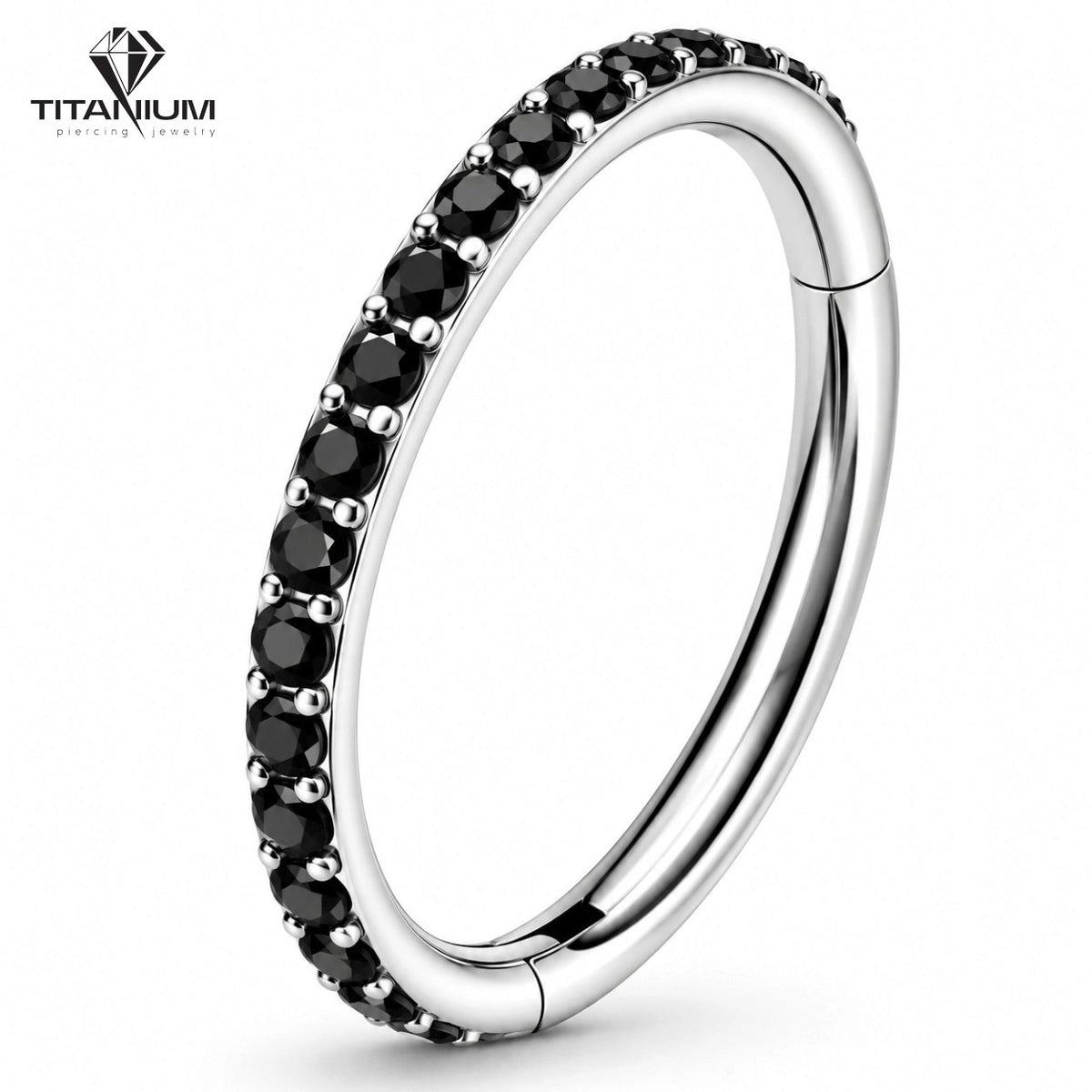 Clicker-Ringpiercing mit schwarzen Zirkoniasteinen