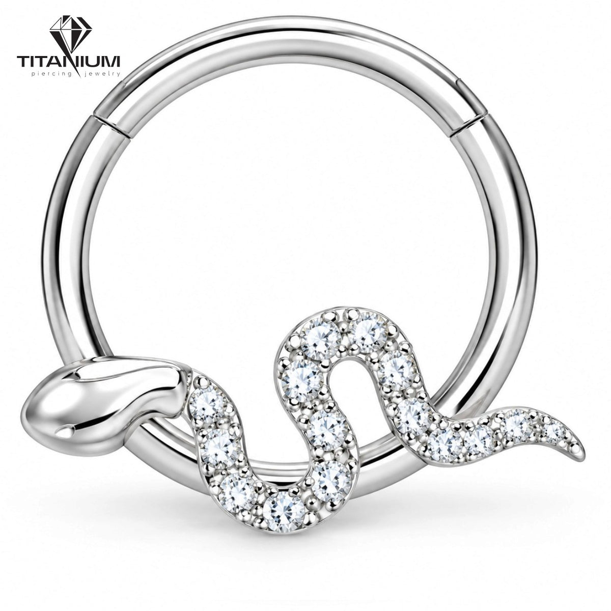 Clicker-Ring mit einer mit weißen Zirkonia-Steinen verzierten Schlange