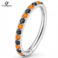 Cercel din titan tip hinged segment ring cu opal și partea frontală încrustată cu zirconii ASTM F-136