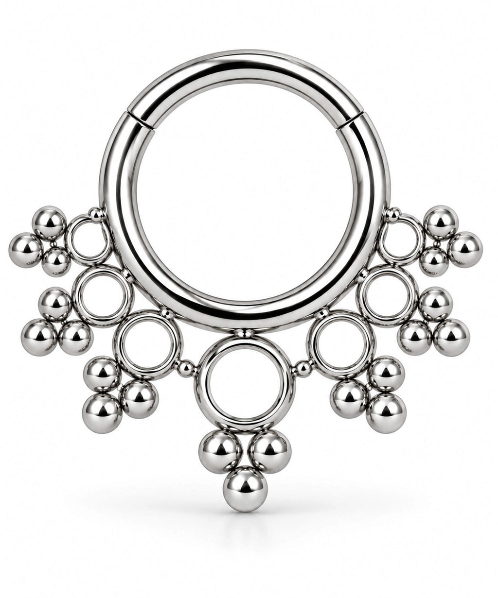 Anneau clicker de piercing avec des billes dorées, noires et argentées