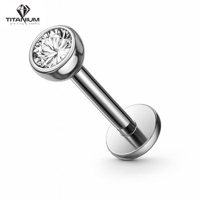 Kolczyk labret z białą cyrkonią w kolorze złotym i srebrnym