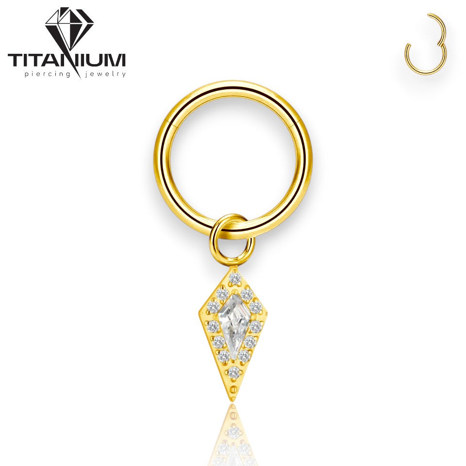 Kolczyk z tytanu ASTM F-136 – trzy cyrkonie w oprawie bezel z pierścieniem O-Ring