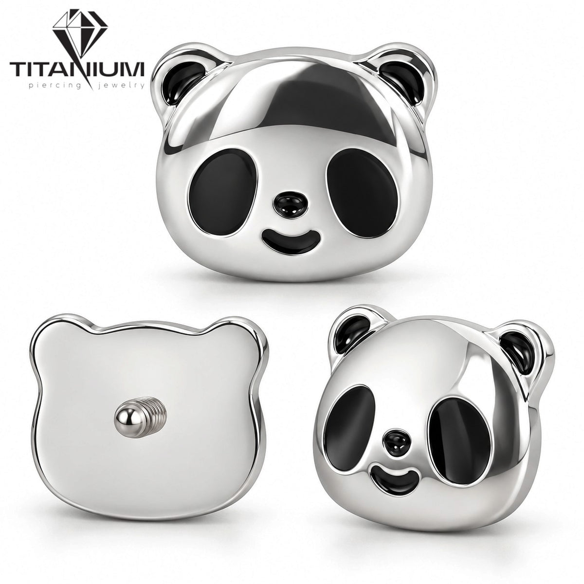 Tytanowa nakrętka panda, srebrna z czarnymi detalami – przód i tył z trzpieniem