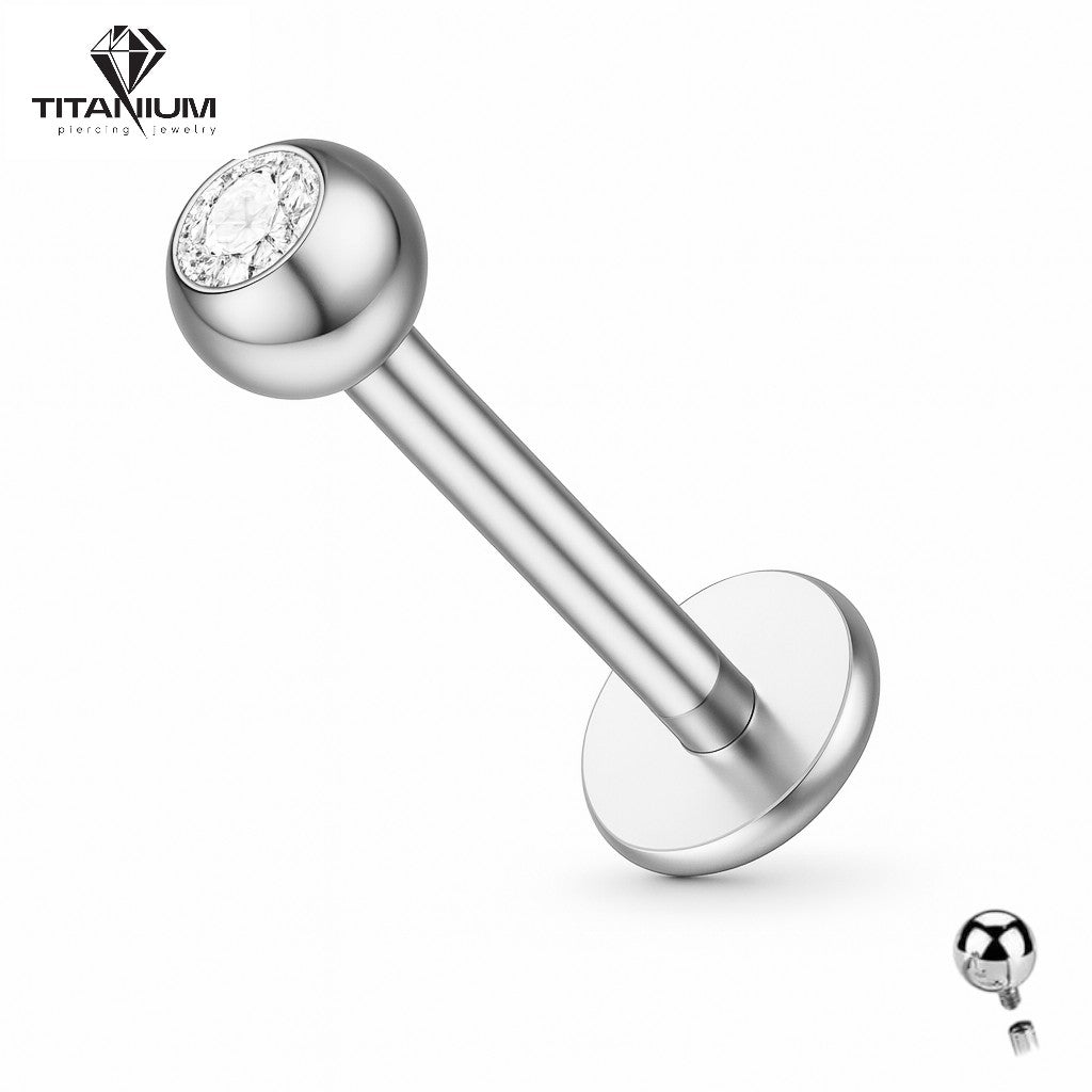 Kolczyk labret z kuleczką oraz białą cyrkonią