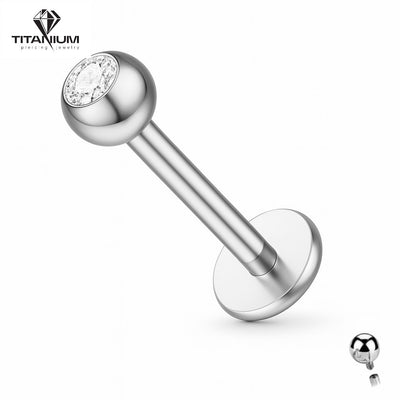 Kolczyk labret z kuleczką oraz białą cyrkonią