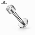 Kolczyk labret z białą cyrkonią lub błękitnym opalem  w oprawie Bezel